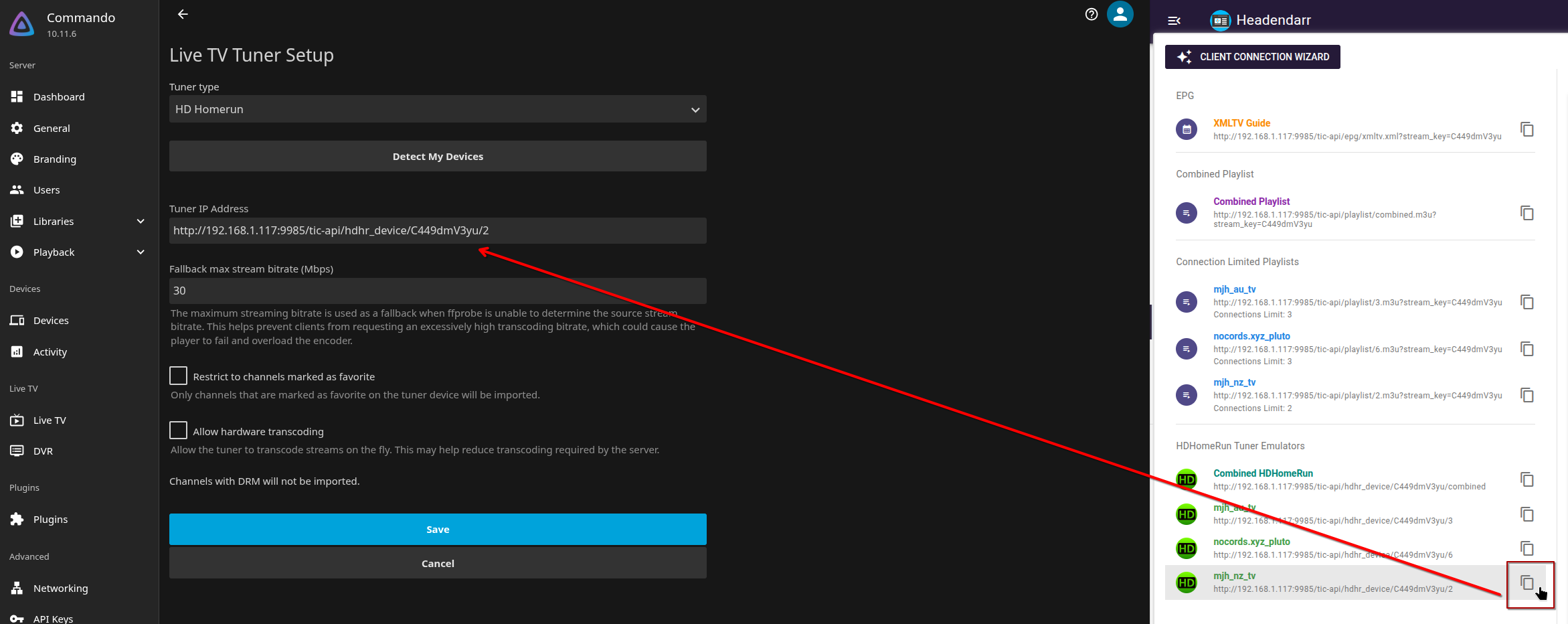 Jellyfin M3U tuner setup with recommended fields