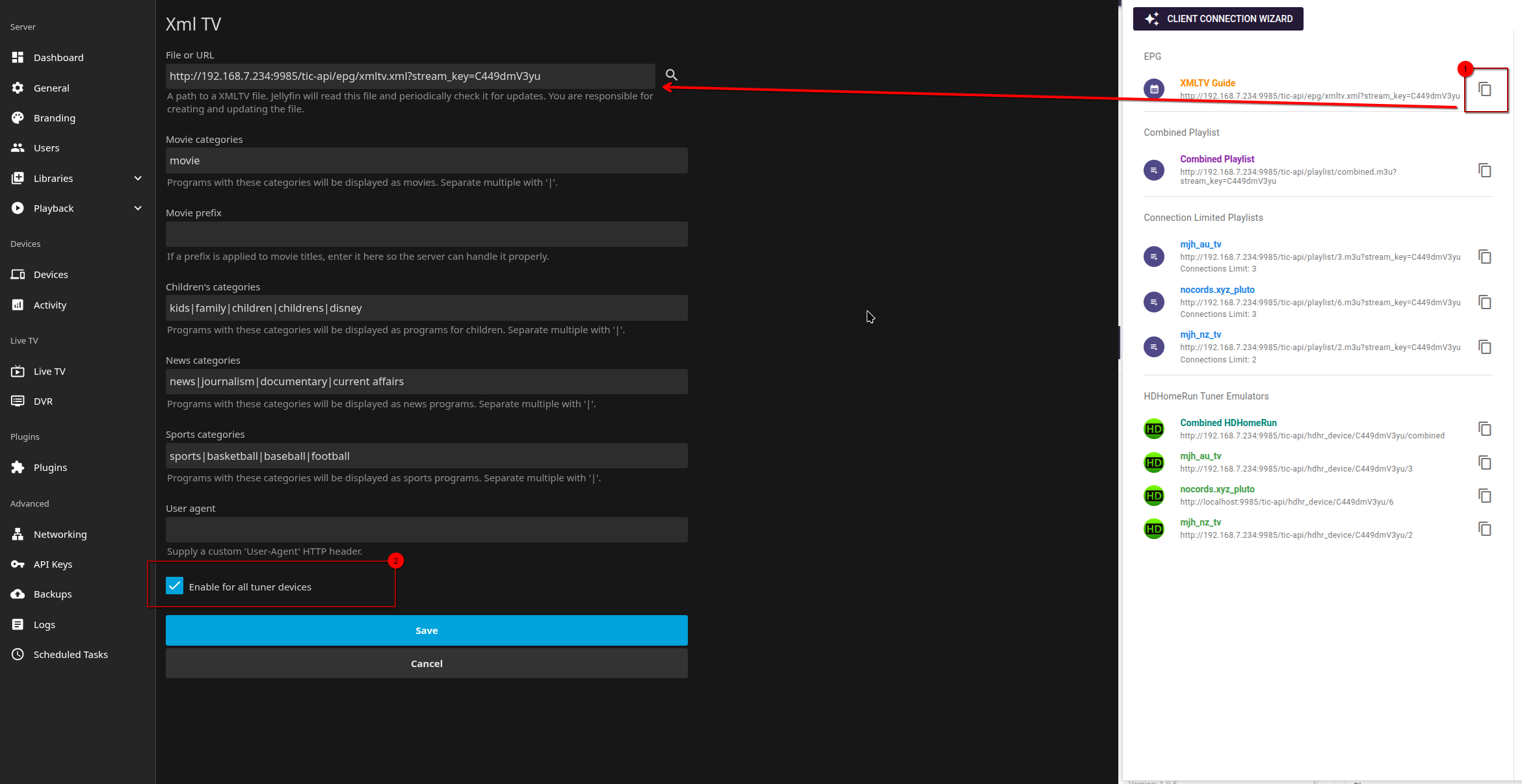 Jellyfin XMLTV provider setup with recommended fields