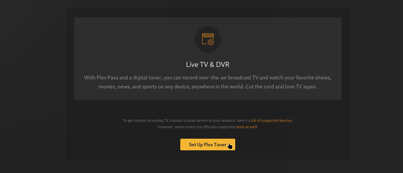 Plex add first tuner