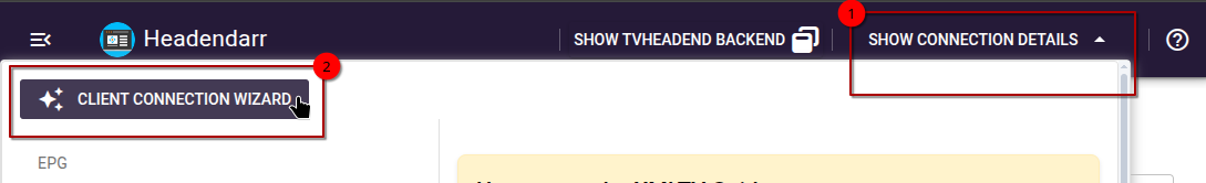 Show connection details dropdown with Client Connection Wizard button