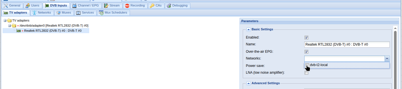 Adapter enabled and assigned to DVB network