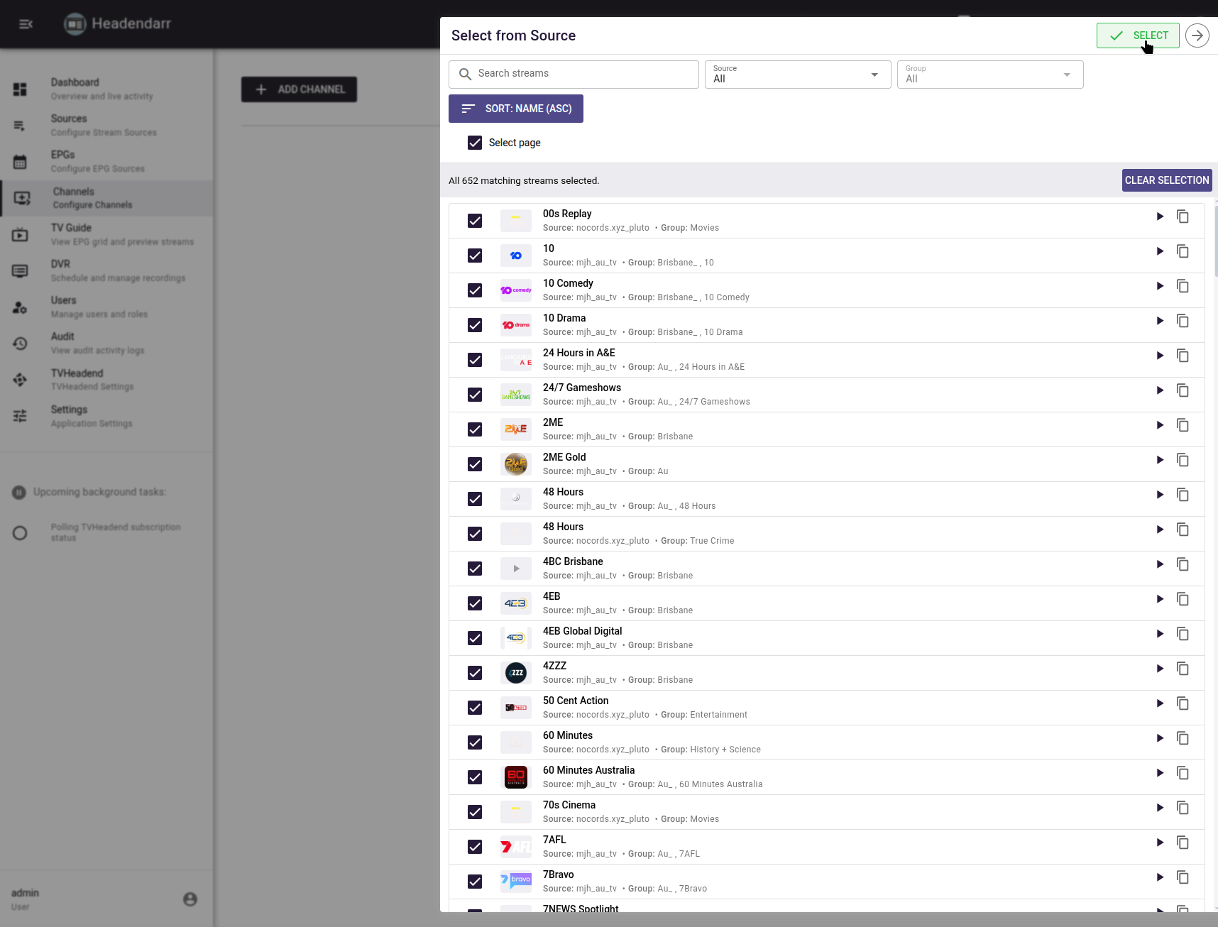 Channel Management - Bulk Selection