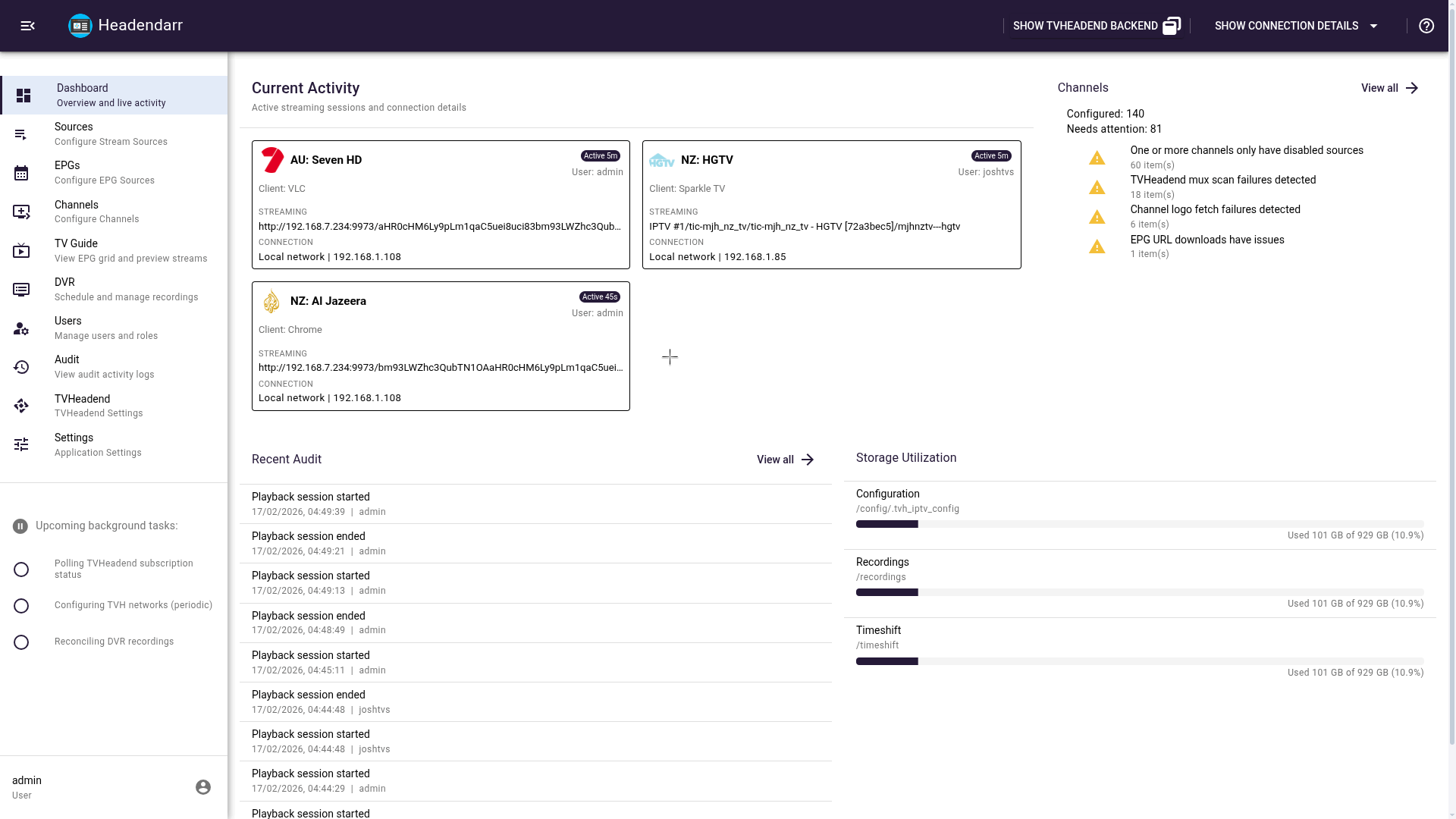 Headendarr Dashboard