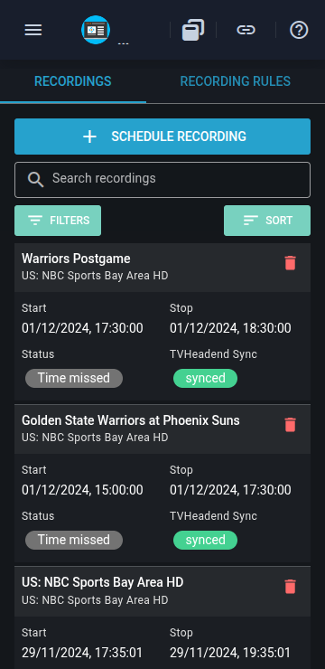 DVR Missed Recordings Mobile